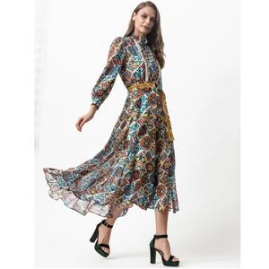Emily Lovelock Mosaic Tile Print Midi Dress Size S